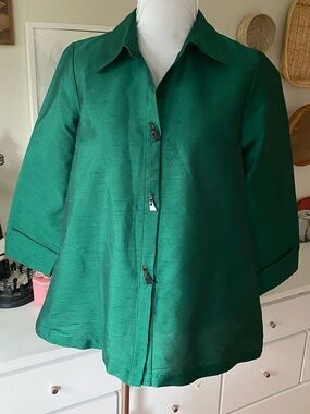Gump's San Francisco Emerald Green Silk Blend Button Down Swing Tunic Top Jacket